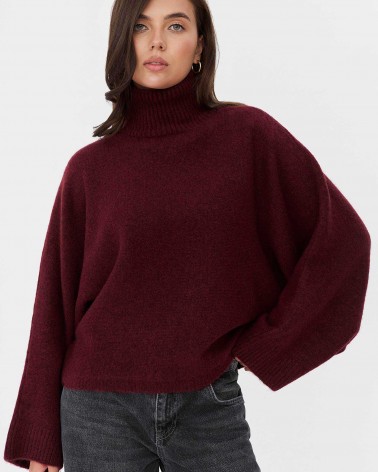 Бордовий светр з коміром стійкою та широкими рукавами FASHIONISTA