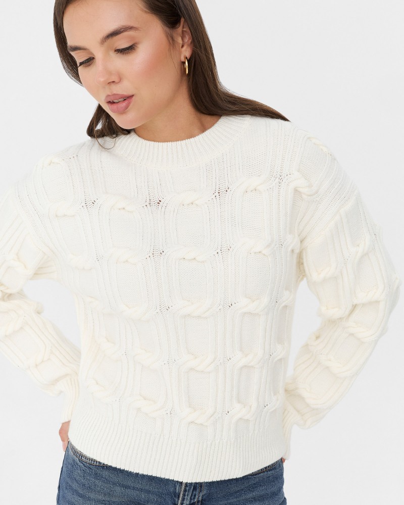 Молочний джемпер з плетенням та манжетами FASHIONISTA