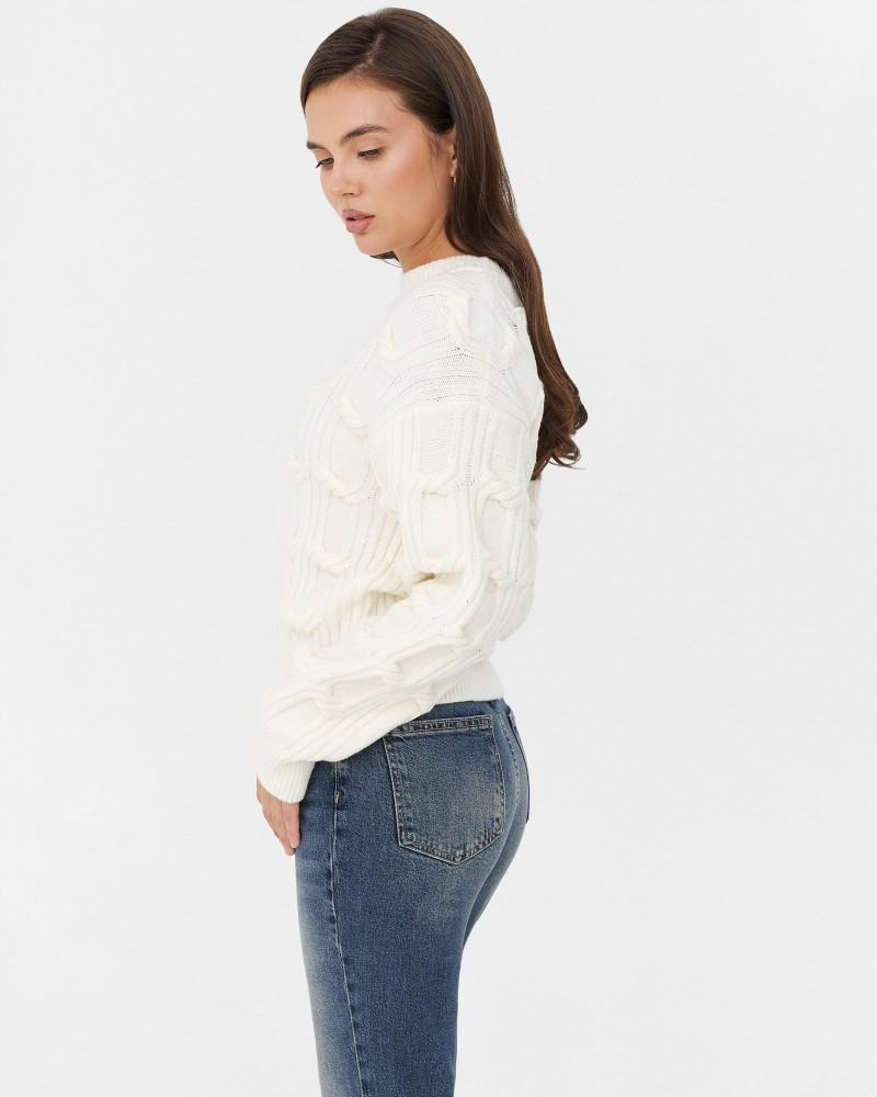Молочний джемпер з плетенням та манжетами FASHIONISTA