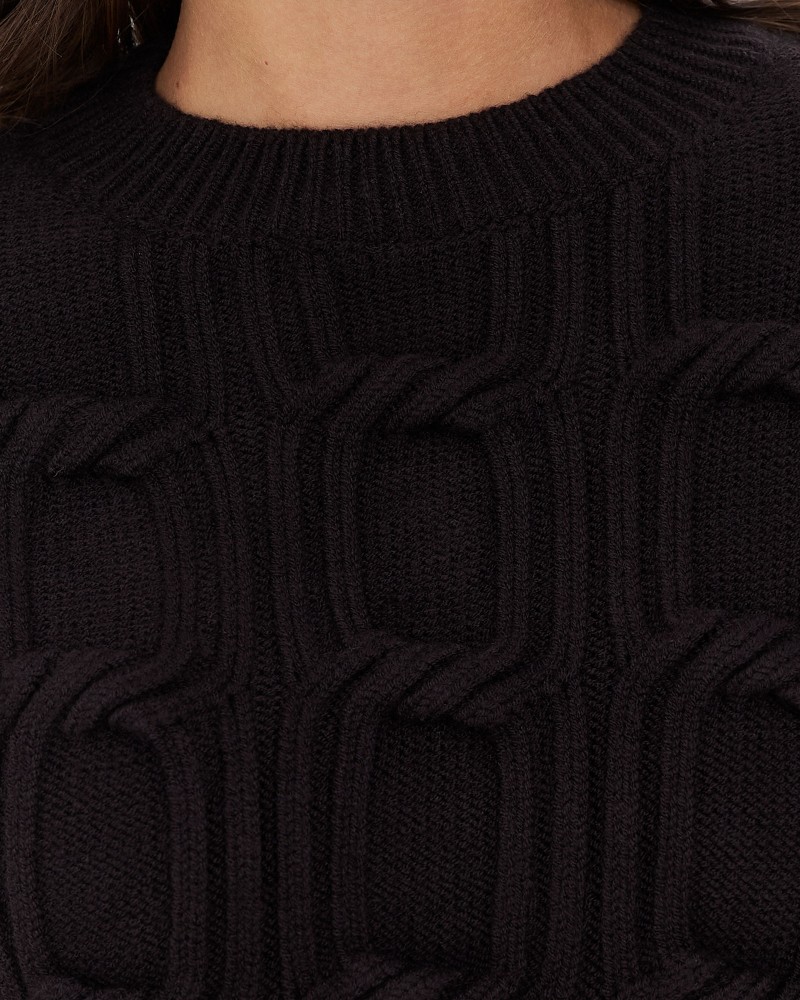 Коричневий джемпер з плетенням та манжетами FASHIONISTA