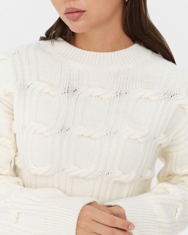 Молочний джемпер з плетенням та манжетами FASHIONISTA