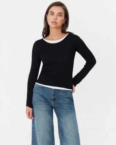 Чорний комбінований лонгслів з довгими рукавами FASHIONISTA