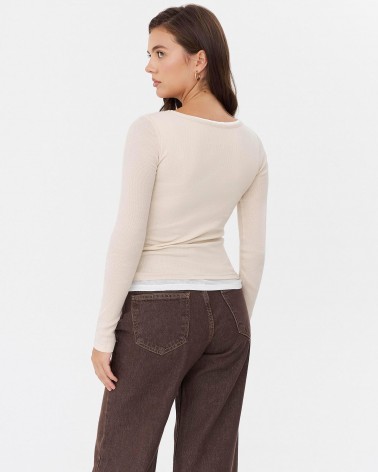 Світло-бежевий комбінований лонгслів з довгими рукавами FASHIONISTA