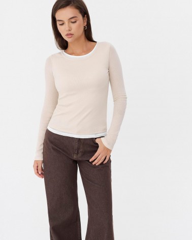 Світло-бежевий комбінований лонгслів з довгими рукавами FASHIONISTA