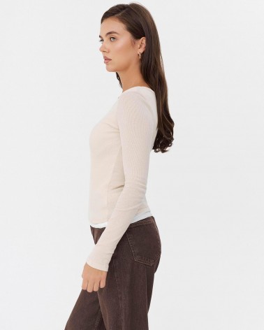 Світло-бежевий комбінований лонгслів з довгими рукавами FASHIONISTA