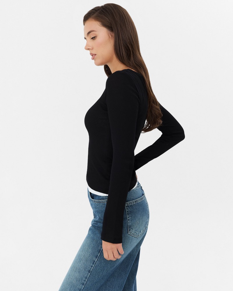 Чорний комбінований лонгслів з довгими рукавами FASHIONISTA