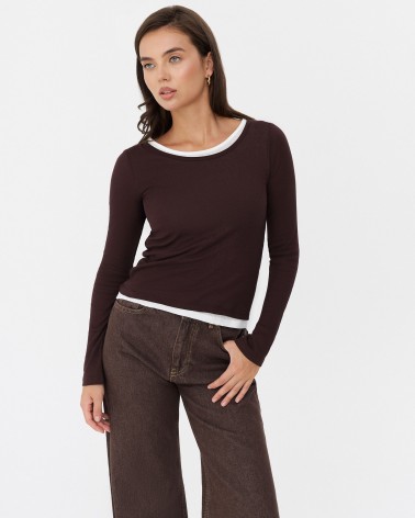 Коричневий комбінований лонгслів з довгими рукавами FASHIONISTA