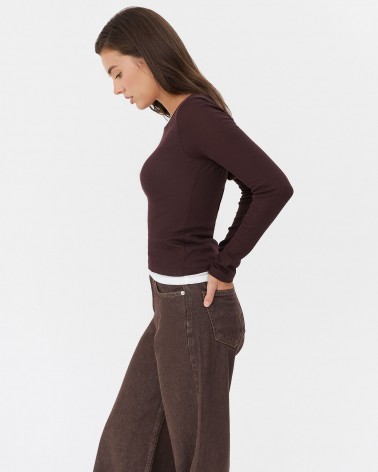 Коричневий комбінований лонгслів з довгими рукавами FASHIONISTA