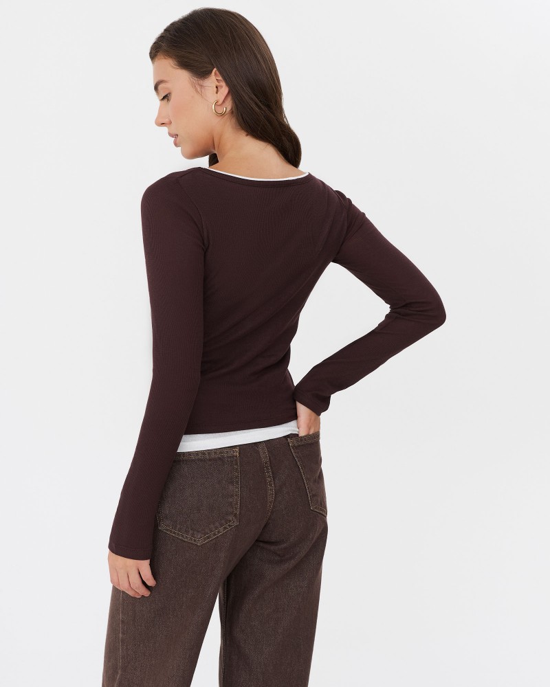 Коричневий комбінований лонгслів з довгими рукавами FASHIONISTA Коричневий комбінований лонгслів з довгими рукавами FASHIONISTA