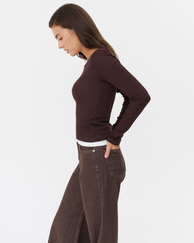 Коричневий комбінований лонгслів з довгими рукавами FASHIONISTA