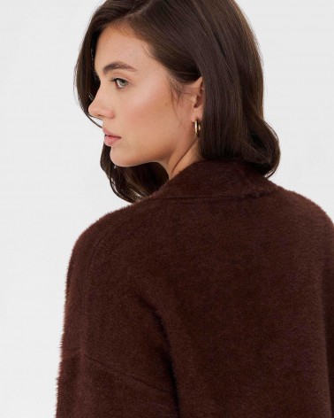 Шоколадний довгий кардиган з відкладним коміром FASHIONISTA