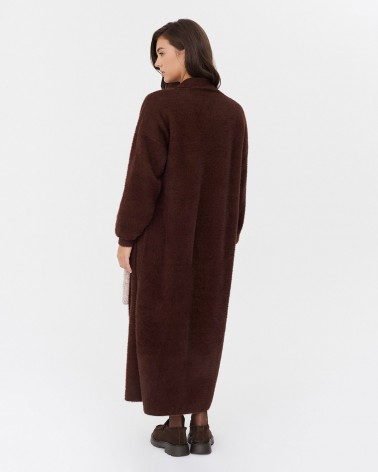 Шоколадний довгий кардиган з відкладним коміром FASHIONISTA