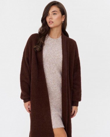 Шоколадний довгий кардиган з відкладним коміром FASHIONISTA