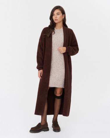 Шоколадний довгий кардиган з відкладним коміром FASHIONISTA