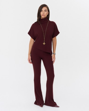 Бордові трикотажні штани-кльош текстуровані FASHIONISTA