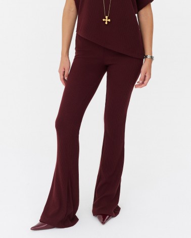 Бордові трикотажні штани-кльош текстуровані FASHIONISTA