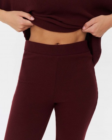 Бордові трикотажні штани-кльош текстуровані FASHIONISTA