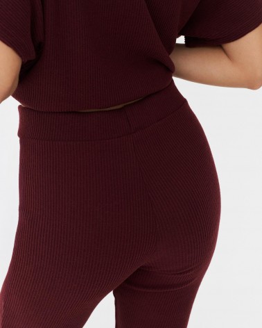 Бордові трикотажні штани-кльош текстуровані FASHIONISTA