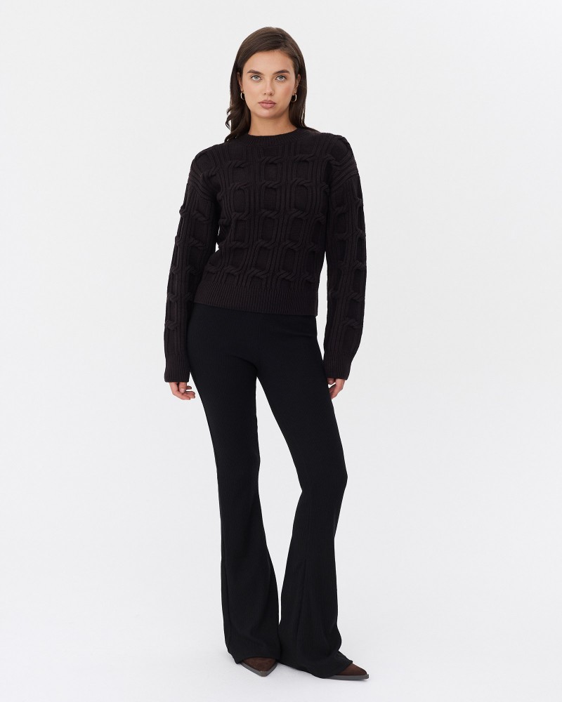 Чорні трикотажні штани-кльош текстуровані FASHIONISTA Чорні трикотажні штани-кльош текстуровані FASHIONISTA