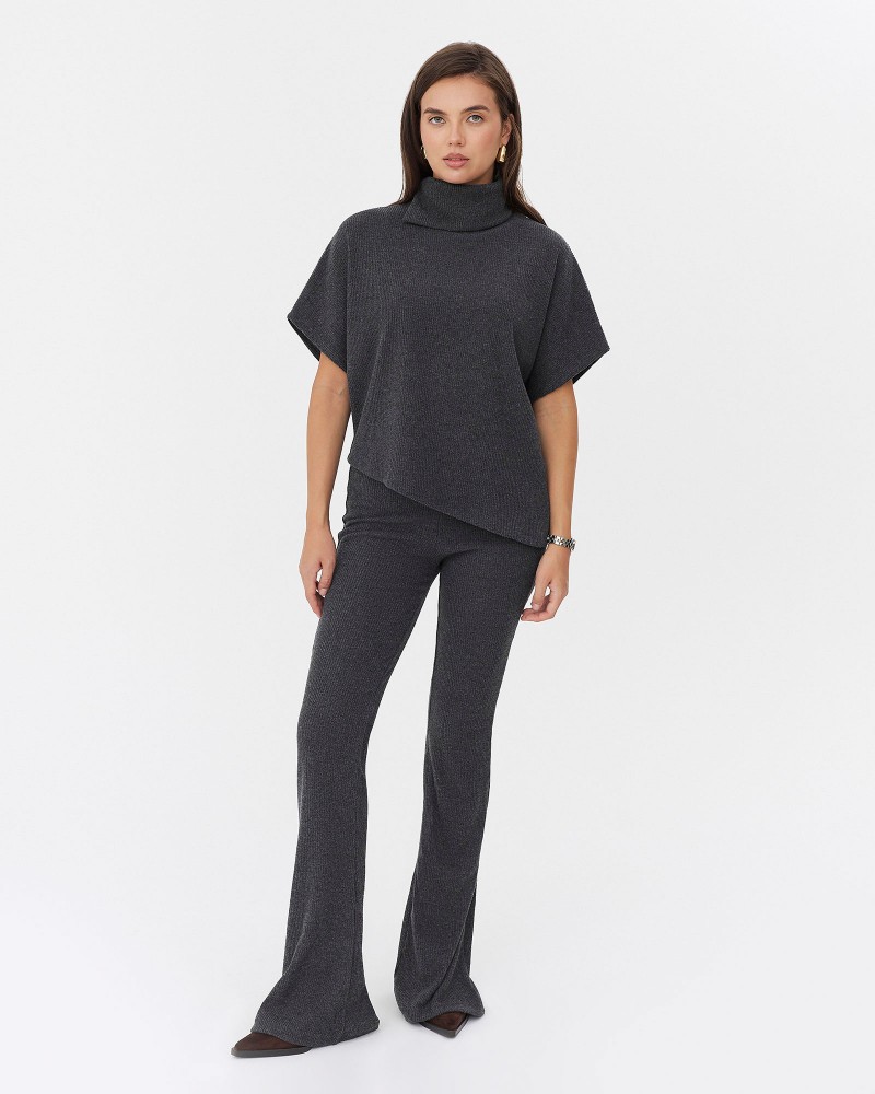 Темно-сірі трикотажні штани-кльош текстуровані FASHIONISTA