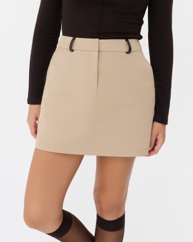 Бежева мініспідниця з вставками зі штучної шкіри FASHIONISTA