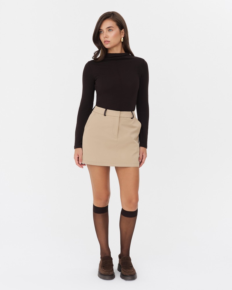 Бежева мініспідниця з вставками зі штучної шкіри FASHIONISTA