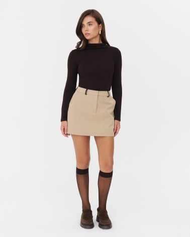 Бежева мініспідниця з вставками зі штучної шкіри FASHIONISTA