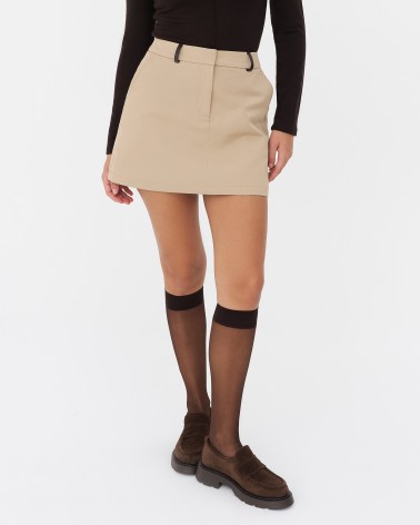 Бежева мініспідниця з вставками зі штучної шкіри FASHIONISTA