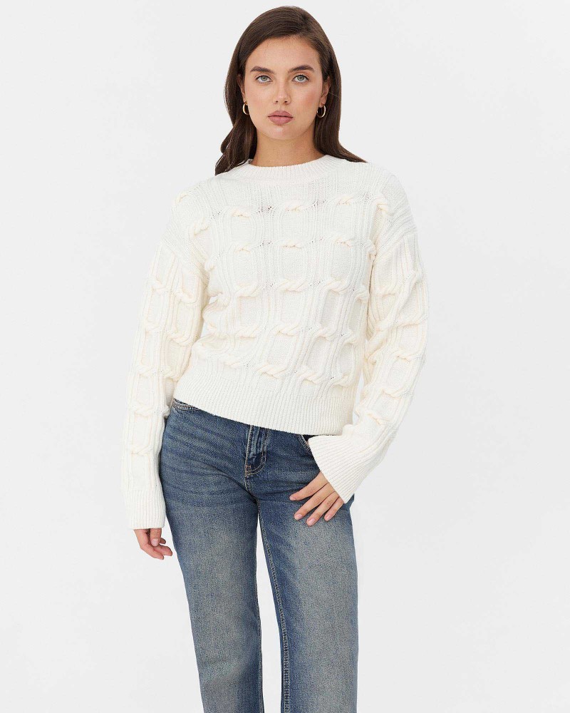 Молочний джемпер з плетенням та манжетами FASHIONISTA