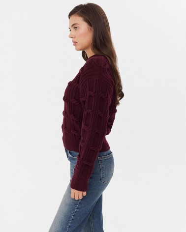 Бордовий джемпер з плетенням та манжетами FASHIONISTA