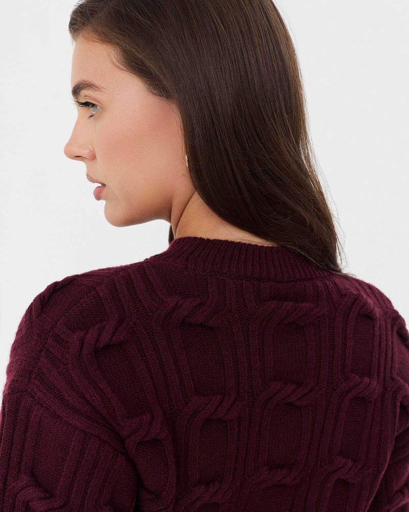 Бордовий джемпер з плетенням та манжетами FASHIONISTA