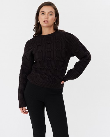 Коричневий джемпер з плетенням та манжетами FASHIONISTA