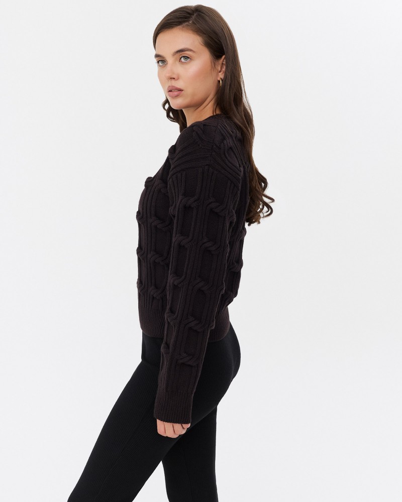 Коричневий джемпер з плетенням та манжетами FASHIONISTA Коричневий джемпер з плетенням та манжетами FASHIONISTA