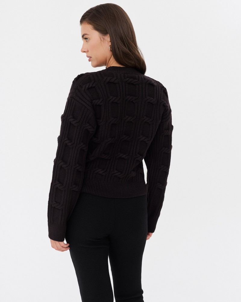 Коричневий джемпер з плетенням та манжетами FASHIONISTA Коричневий джемпер з плетенням та манжетами FASHIONISTA