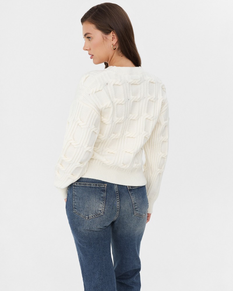 Молочний джемпер з плетенням та манжетами FASHIONISTA