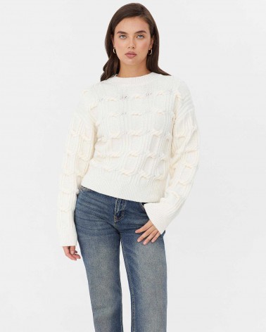 Молочний джемпер з плетенням та манжетами FASHIONISTA