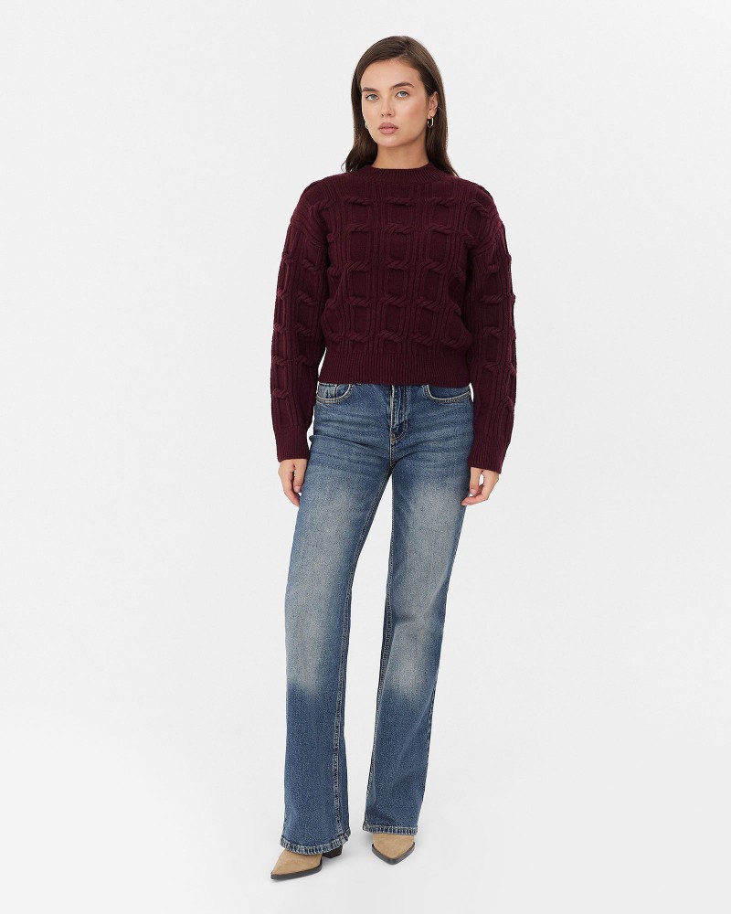 Бордовий джемпер з плетенням та манжетами FASHIONISTA