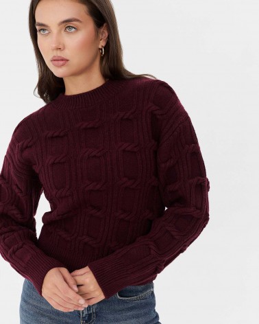 Бордовий джемпер з плетенням та манжетами FASHIONISTA