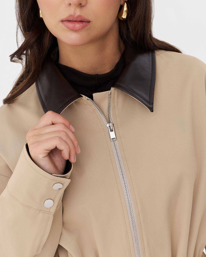 Бежева парка із вставками зі штучної шкіри FASHIONISTA