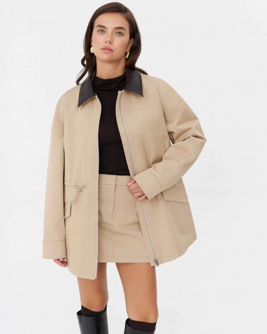 Бежева парка із вставками зі штучної шкіри FASHIONISTA