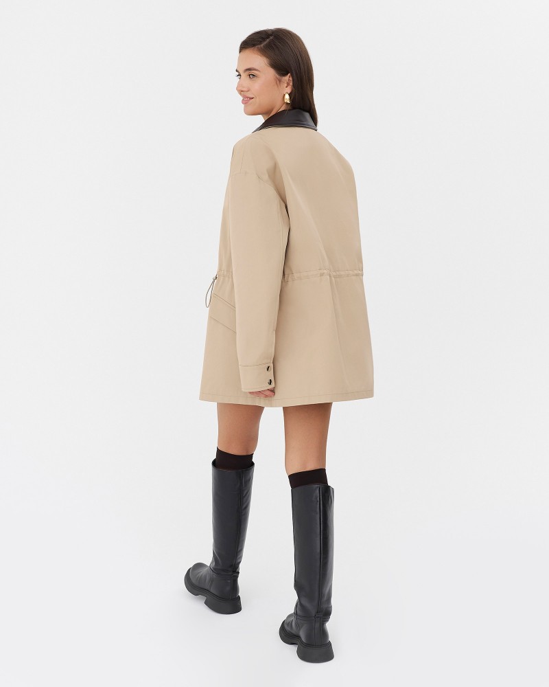 Бежева парка із вставками зі штучної шкіри FASHIONISTA