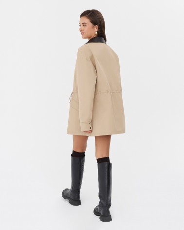 Бежева парка із вставками зі штучної шкіри FASHIONISTA