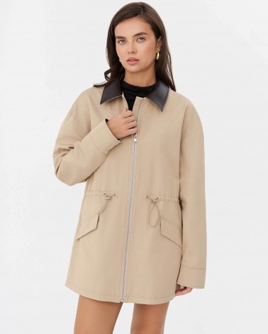 Бежева парка із вставками зі штучної шкіри FASHIONISTA