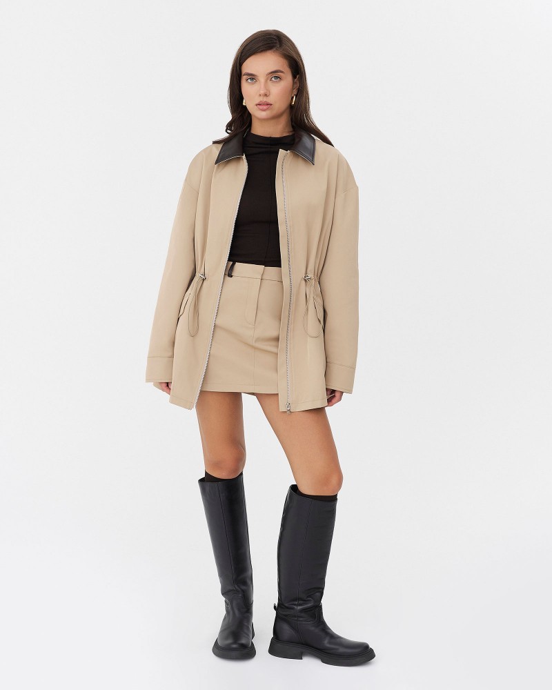 Бежева парка із вставками зі штучної шкіри FASHIONISTA