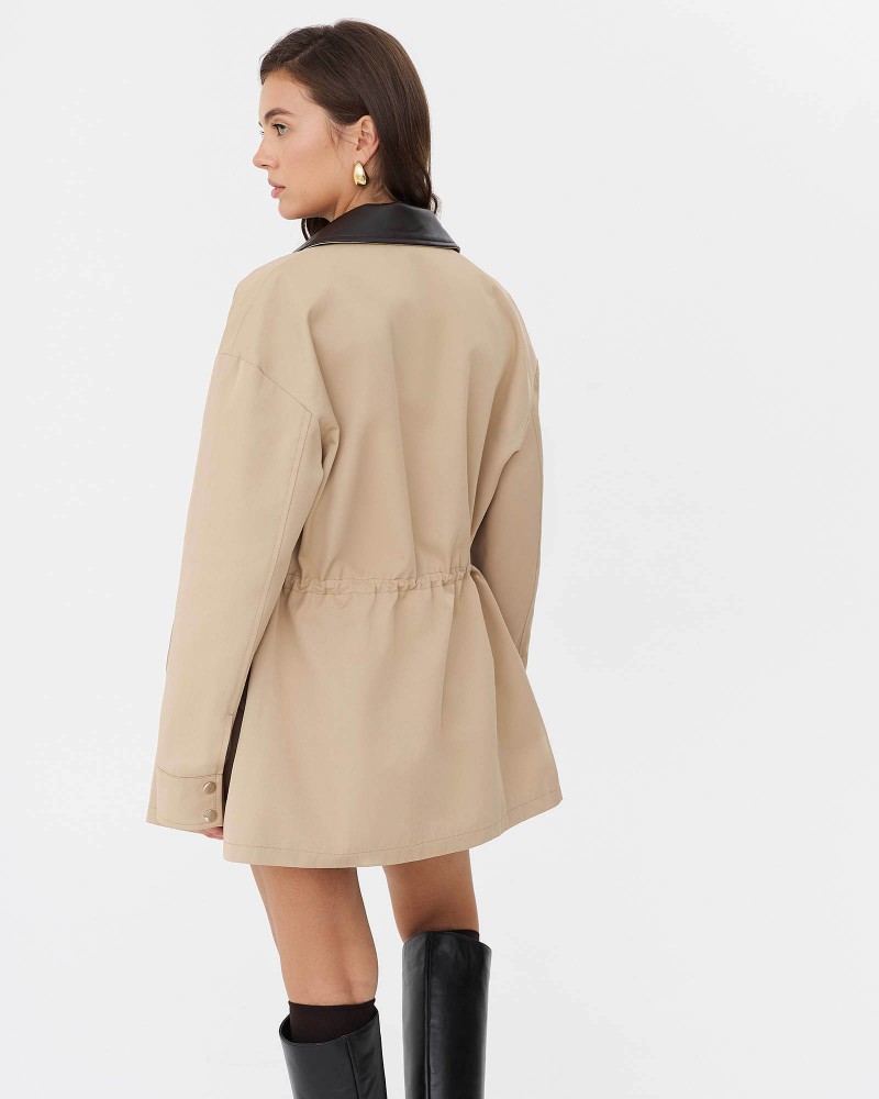 Бежева парка із вставками зі штучної шкіри FASHIONISTA