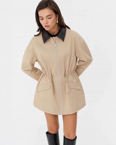 Бежева парка із вставками зі штучної шкіри FASHIONISTA