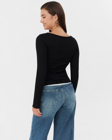 Чорний комбінований лонгслів з довгими рукавами FASHIONISTA