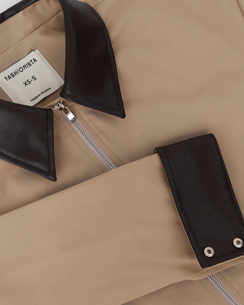 Бежева парка із вставками зі штучної шкіри FASHIONISTA