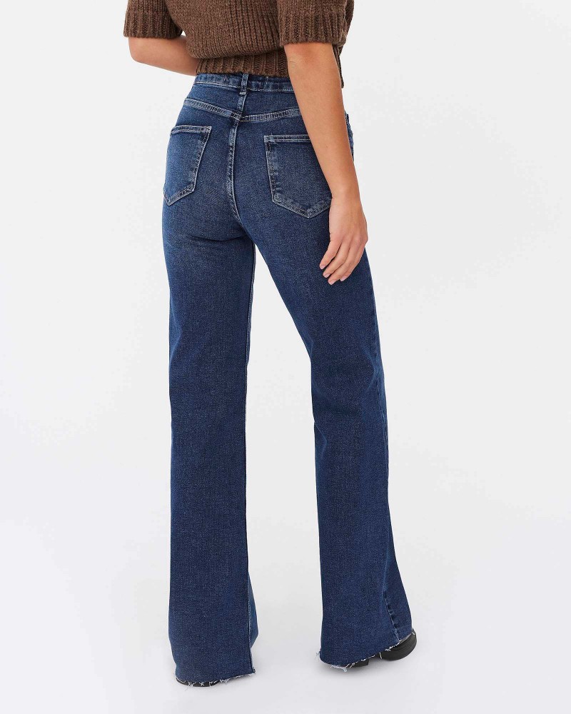 Темно-сині джинси прямого крою з потертостями FASHIONISTA