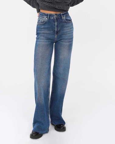 Сині джинси прямого крою з потертостями FASHIONISTA